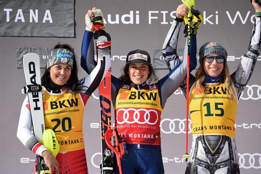 Alpine Kombination 23.2.2020 - Podium: 1. Federica Brignone ITA, 2. Franziska Gritsch AUT und 3. Ester Ledecká CZE